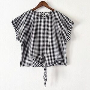 Black White Gingham Tie Front Top XL Picniccore Cottagecore Playful Charming